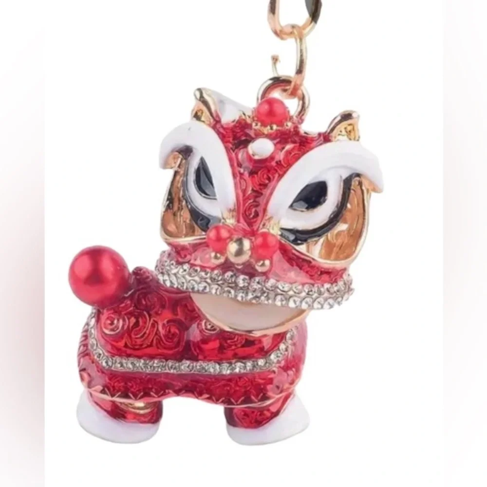 🐲 New! Lucky Chinese Dancing Lion Keychain and Enamel Charm